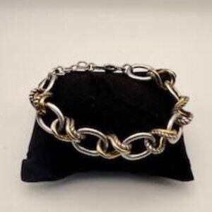 Brighton  Silver & Gold Link Statement Bracelet | Two Tone Circle  Rope Chain